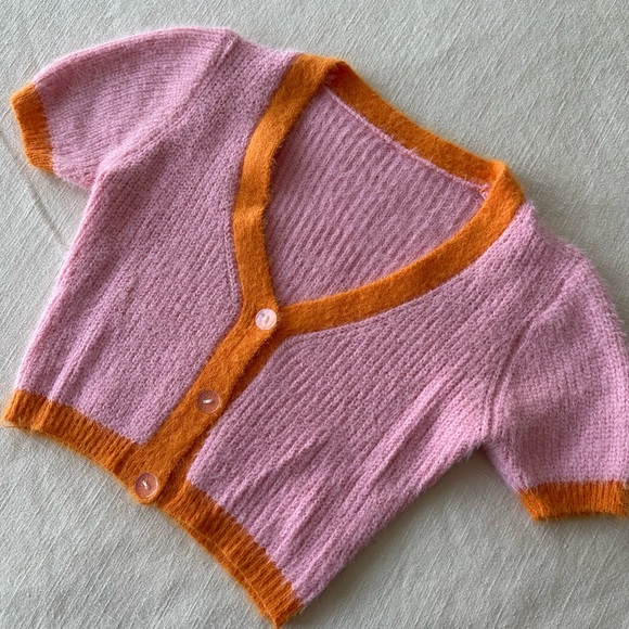 Source Unknown Tops - Pink and Orange Knit Button Down Crop Top